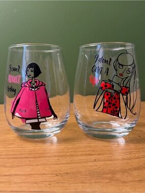 2 Stemless Fun Wine Glasses “I can’t adult today” and “I don’t give a sip”